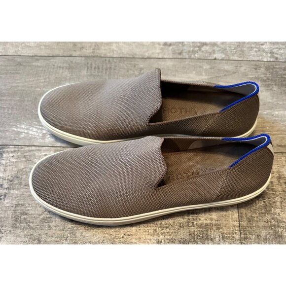 Rothys Slip On Sneakers Loafer Womens Size 11 Brown Knit Upper Blue Accent Strip - Picture 2 of 10